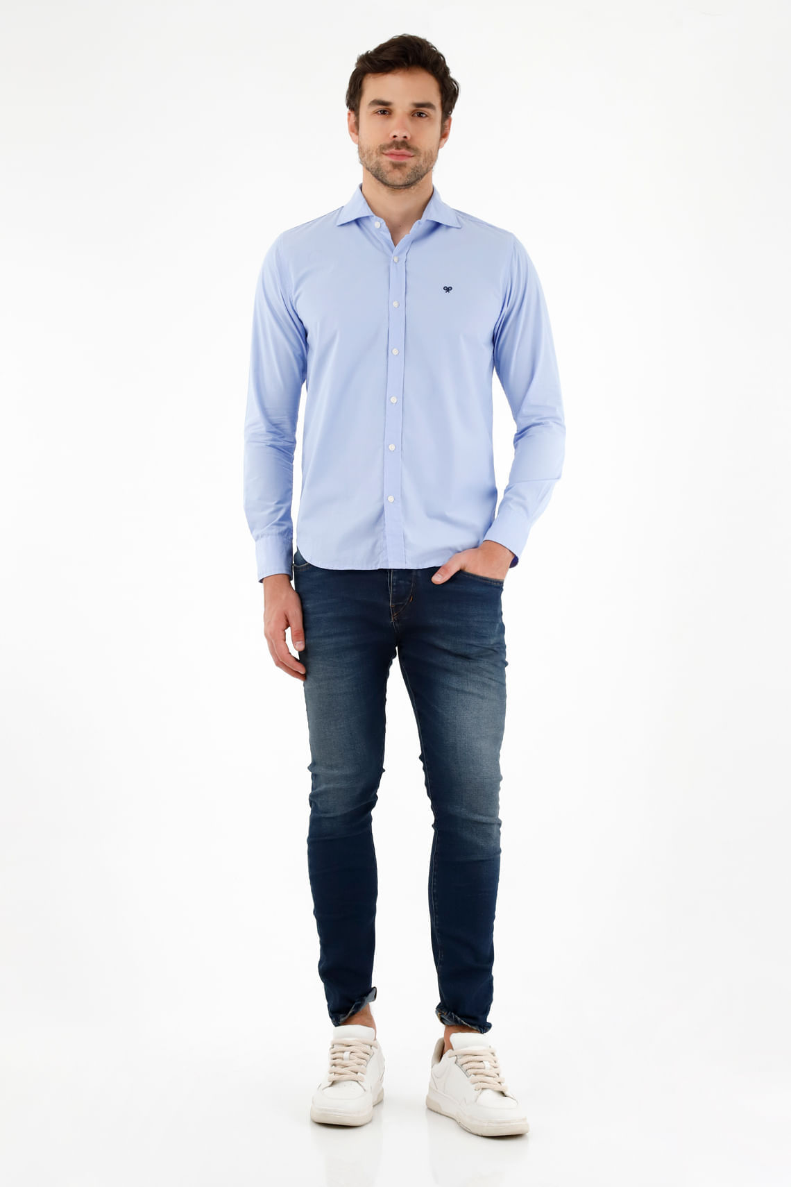 Camisa azul manga larga para hombre