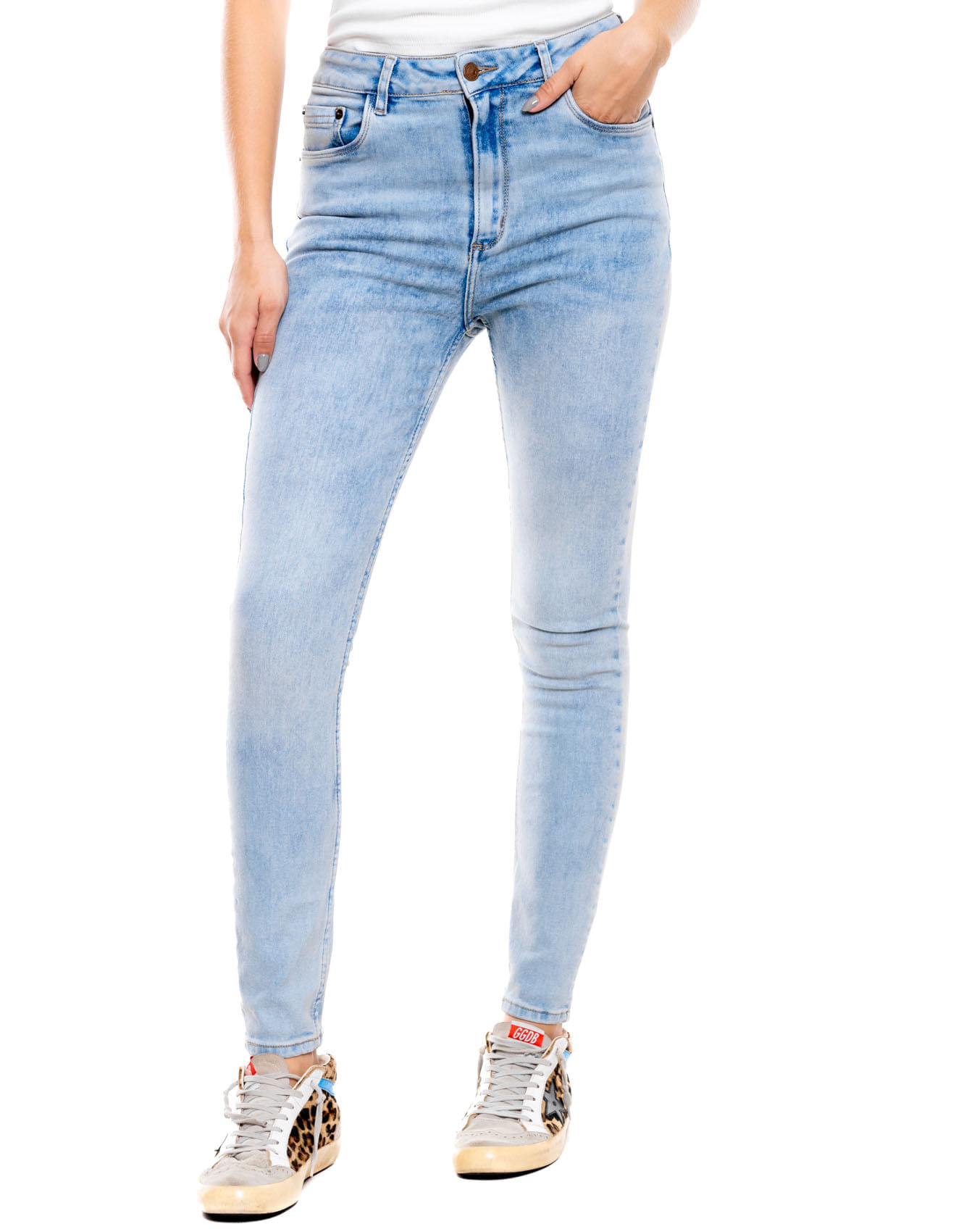 High Waist Skinny Fit Jeans Tono Claro Con Dirty