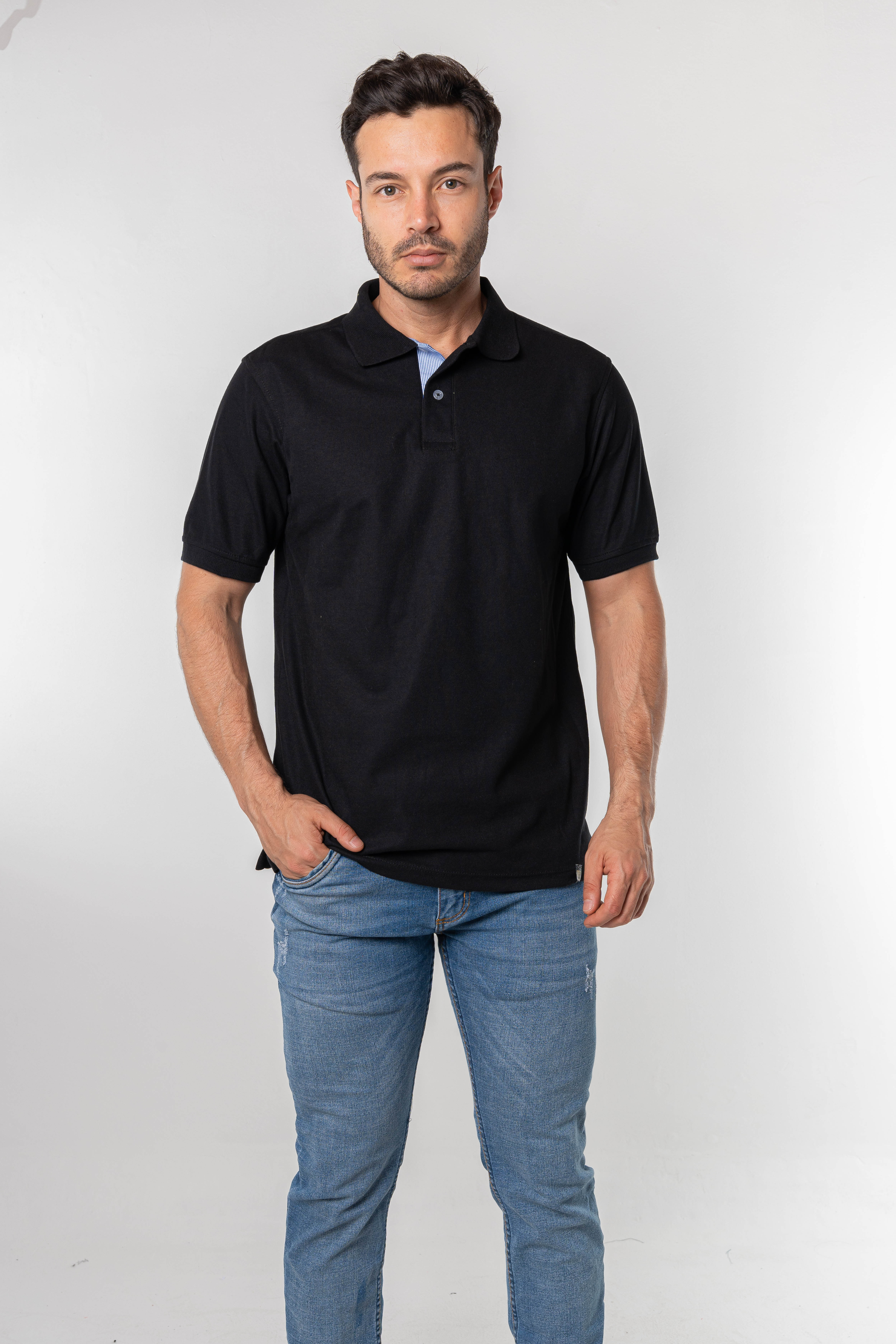 Camiseta tipo polo para hombre negra kapo