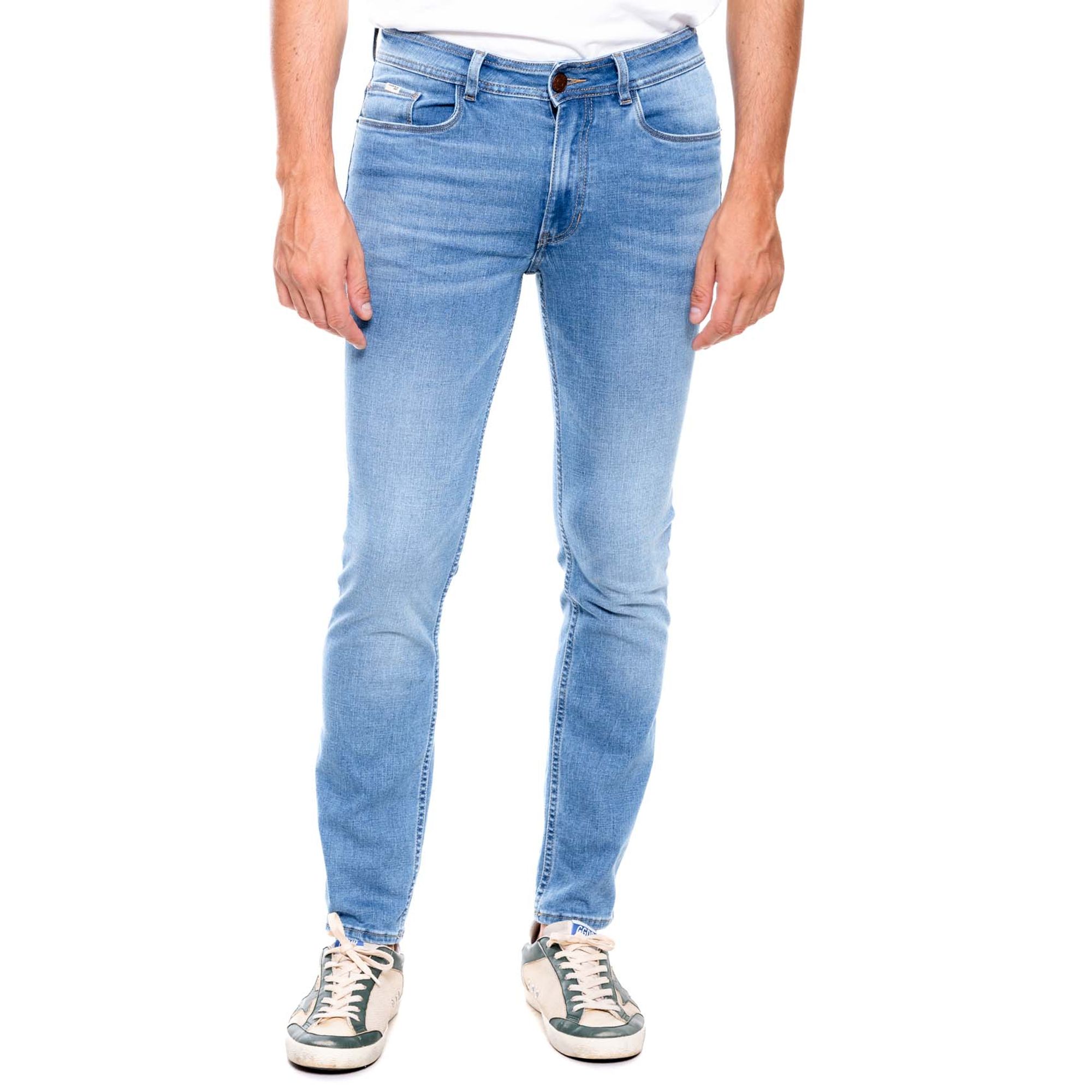 Slim Fit Jeans Tono Medio Con Desgastes