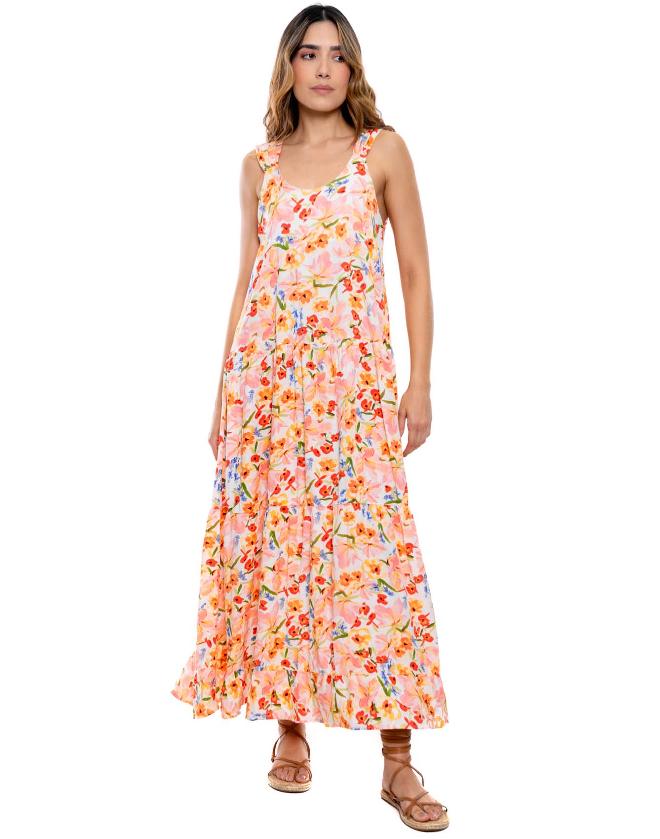 Maxi Vestido Manga Sisa Con Estampado De Flores