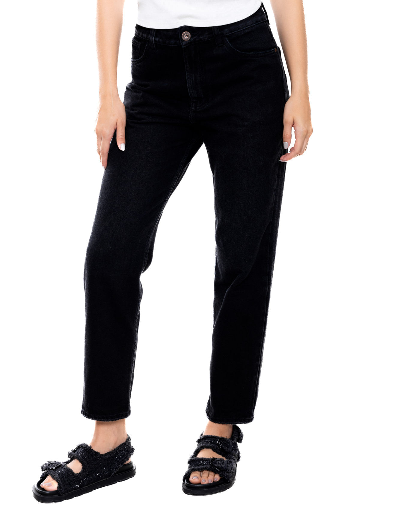 Black Denim High Waist Mom Fit Jeans