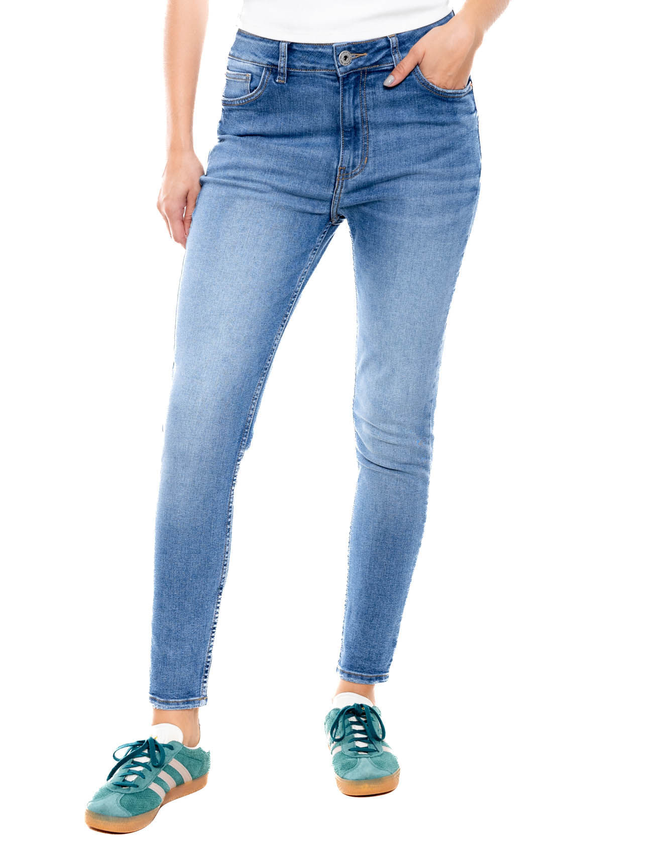 Medium Waist Skinny Fit Jeans Tono Claro