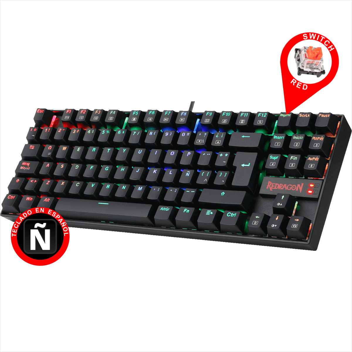 Teclado Gamer Mecánico Redragon K552 Kumara Iluminación RGB Switch Red