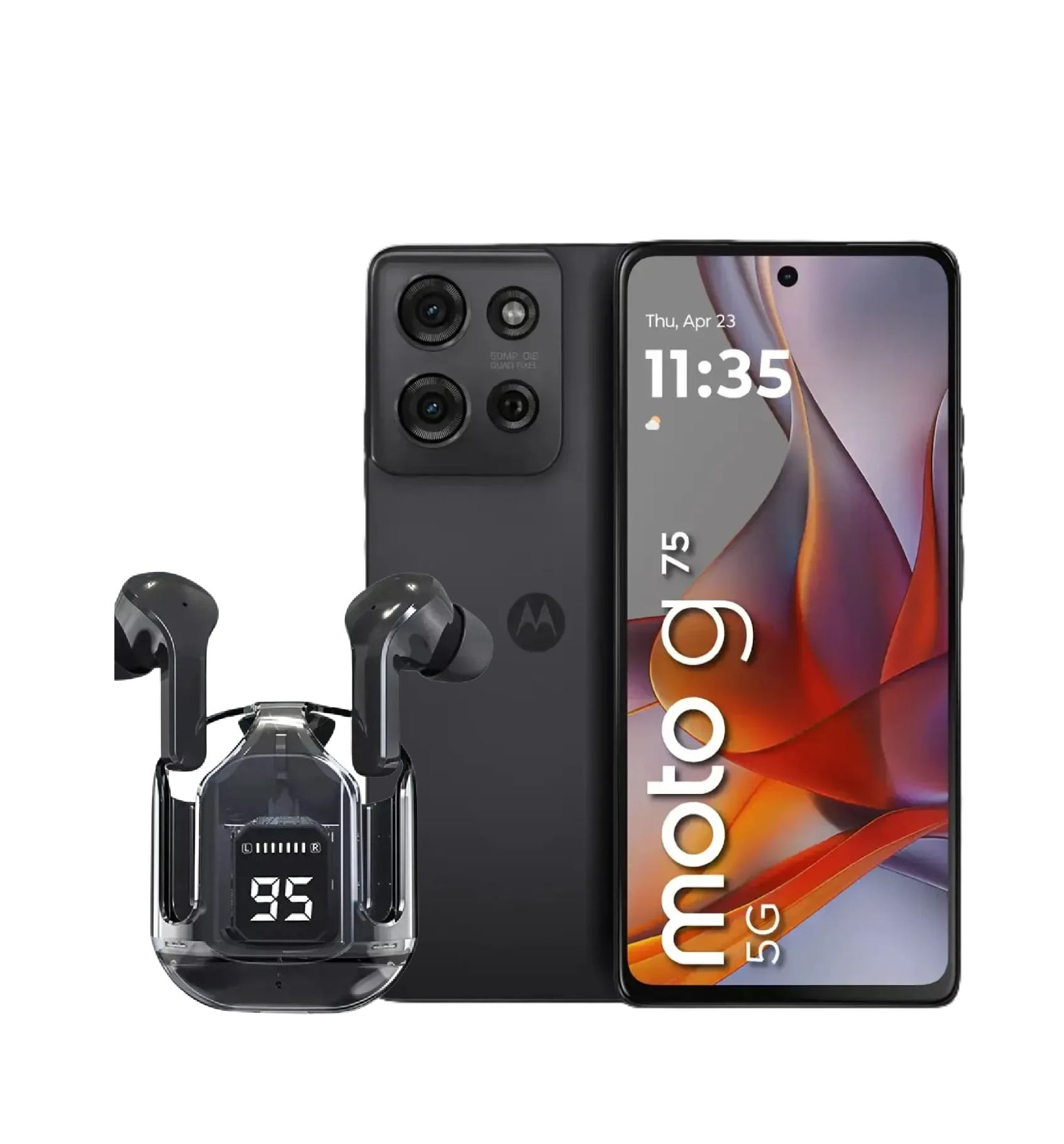 Celular Motorola Moto G75 256GB 8GB+8GB negro + Audífonos bluetooth
