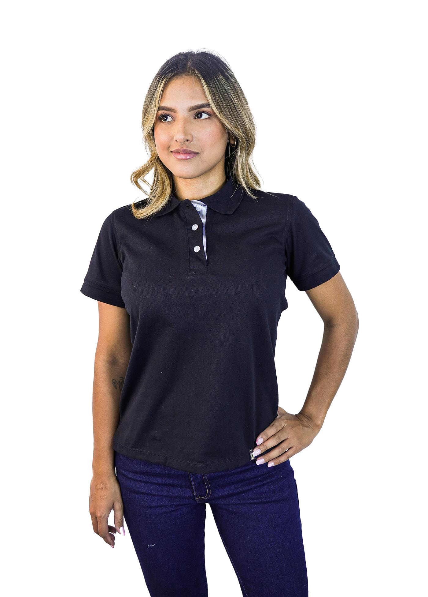 Camiseta tipo polo para mujer negra