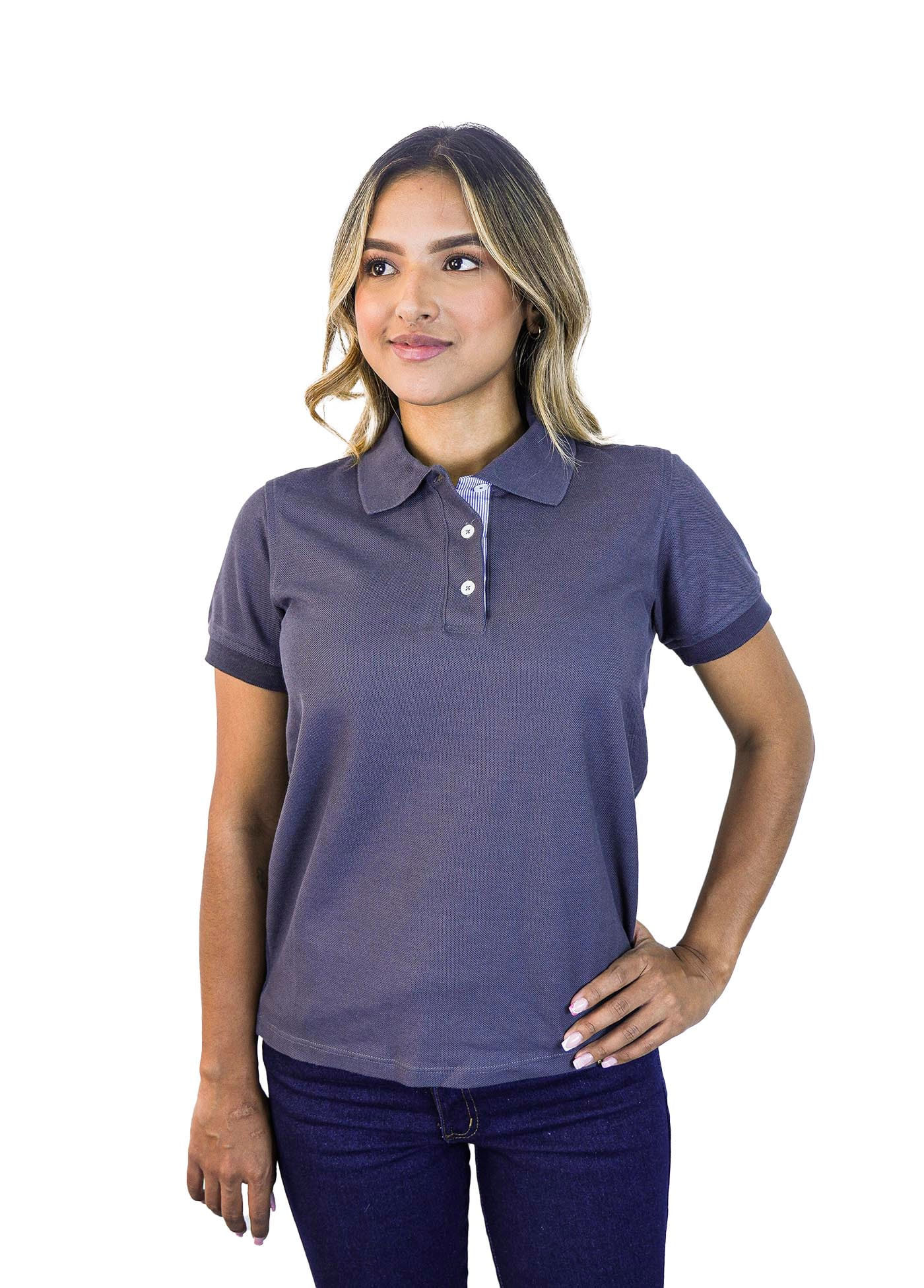 Camiseta tipo polo para mujer gris oscura