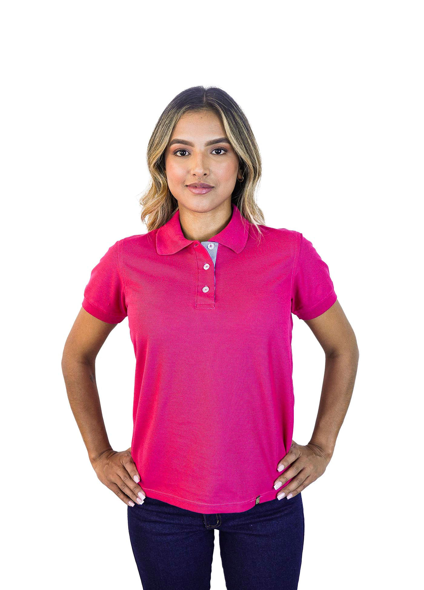 Camiseta tipo polo para mujer fucsia