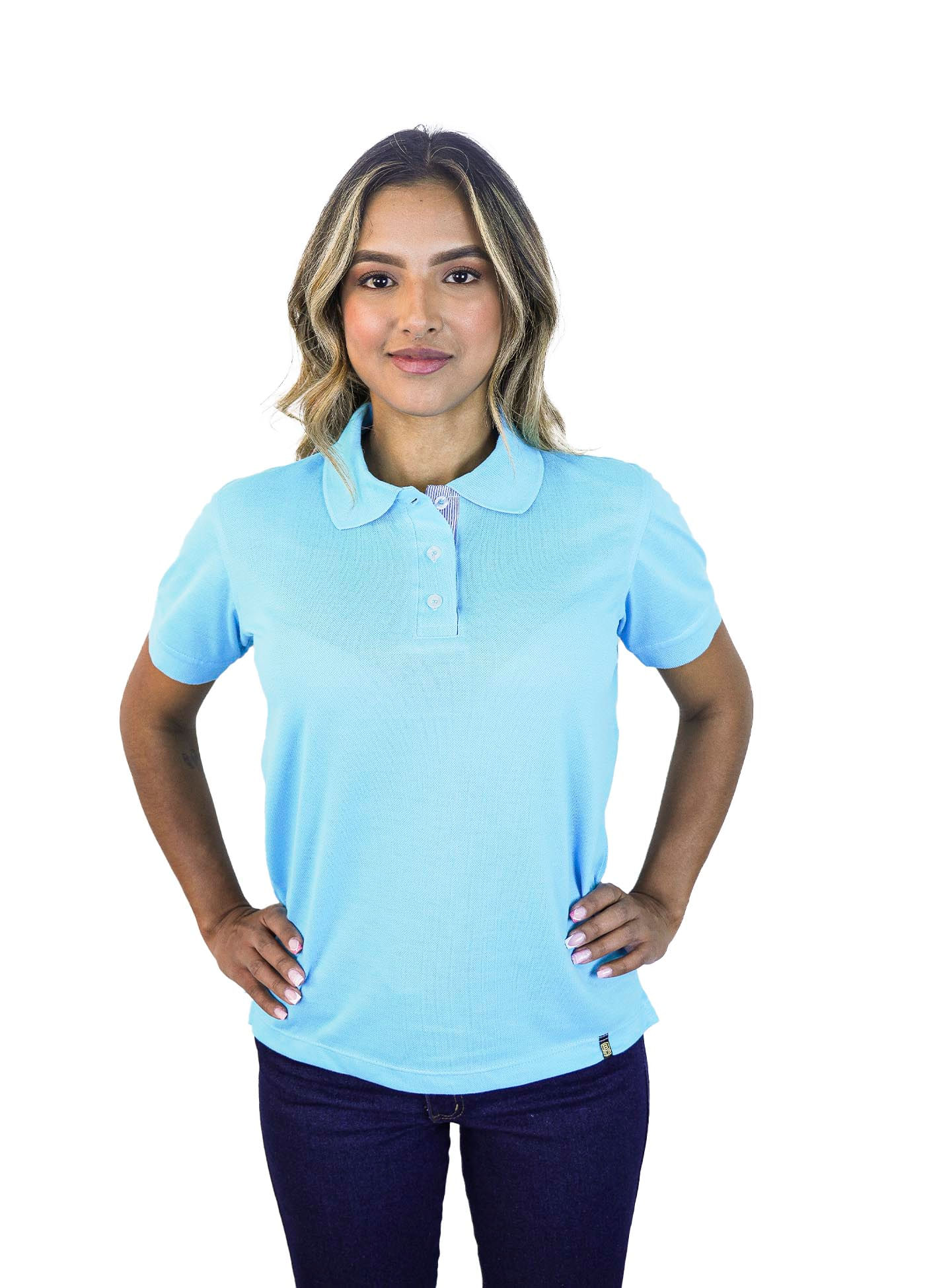 Camiseta tipo polo para mujer azul clara