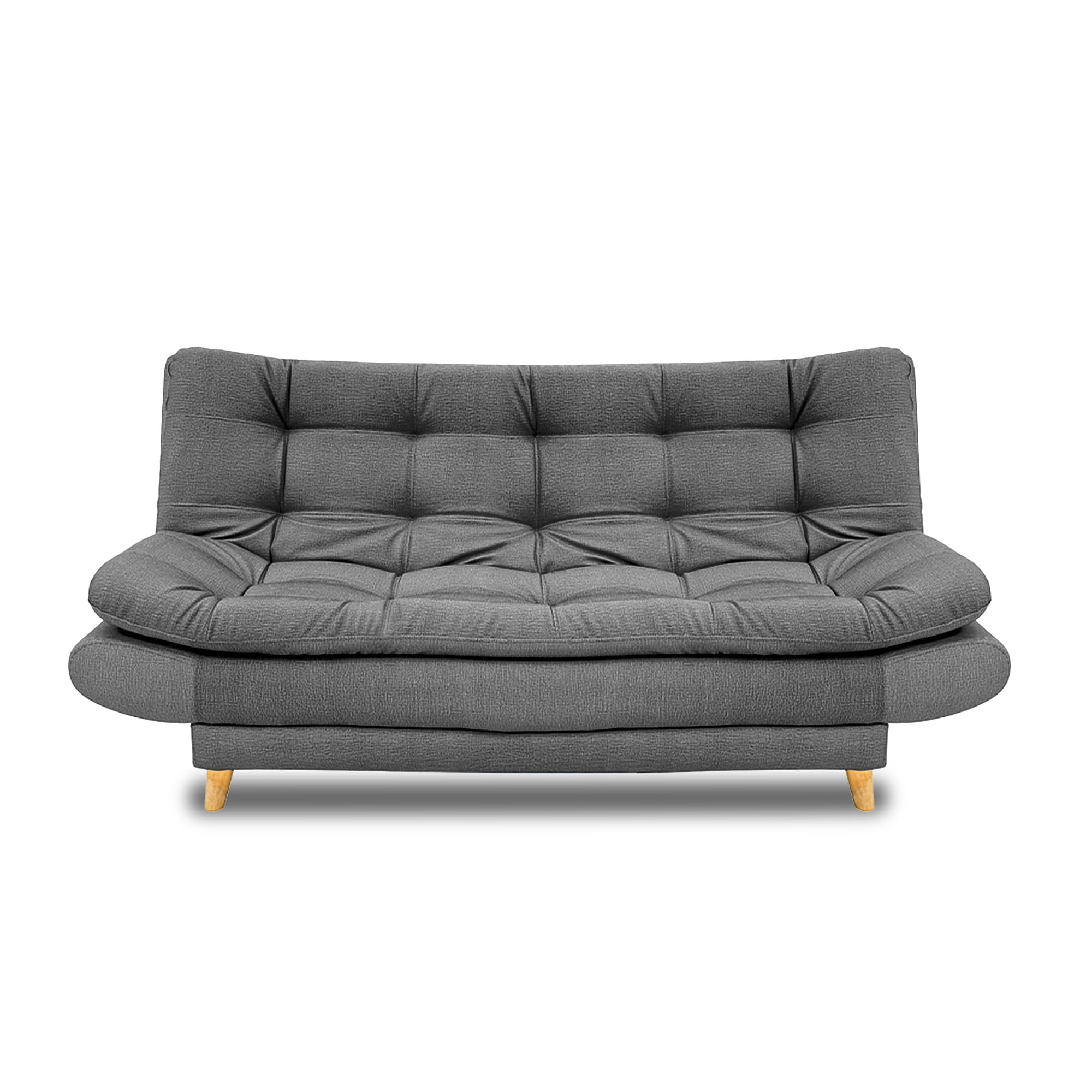 SOFA CAMA DAMASCO LINO GRIS PATAS DE MADERA