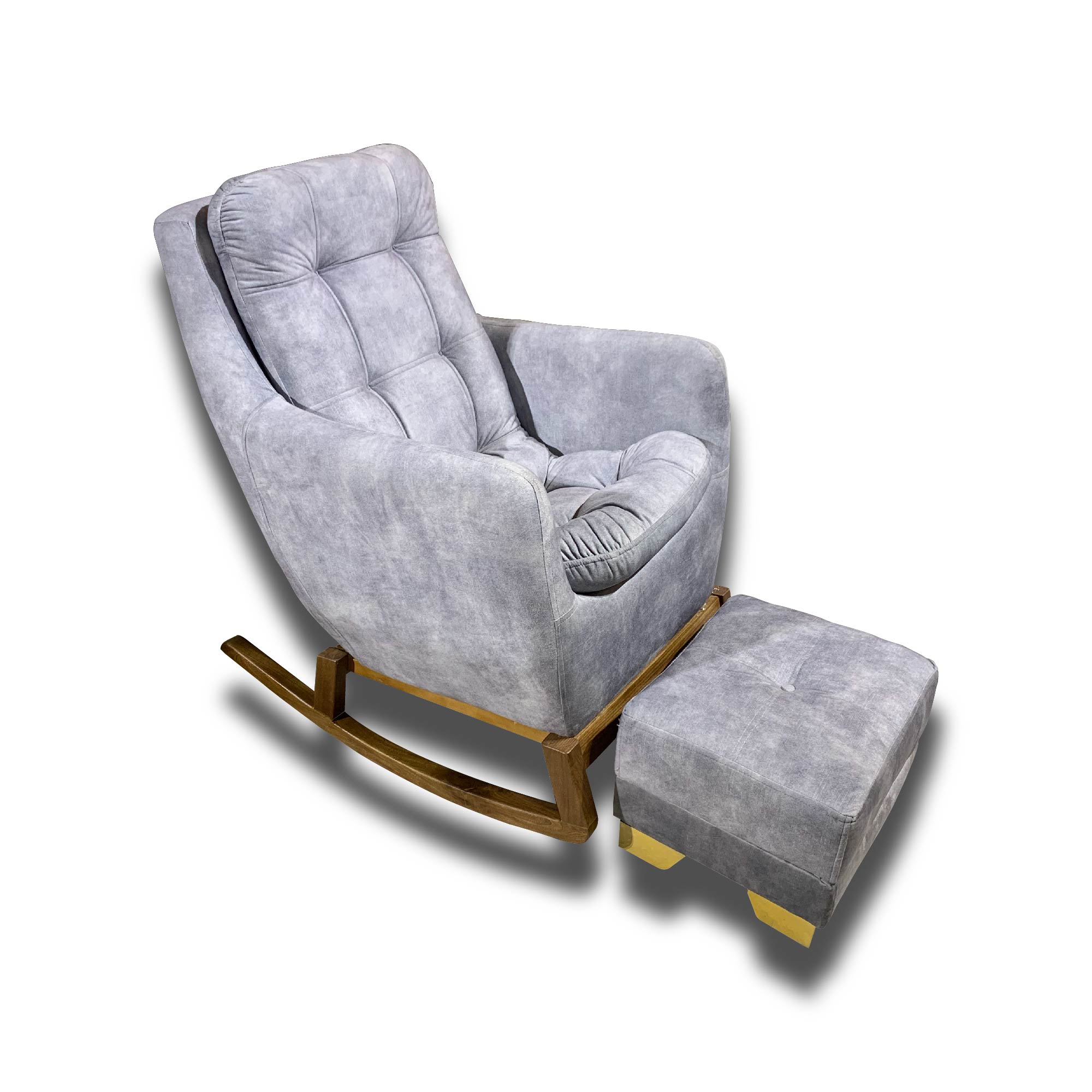 SILLA MECEDORA CON PUFF LINO GRIS