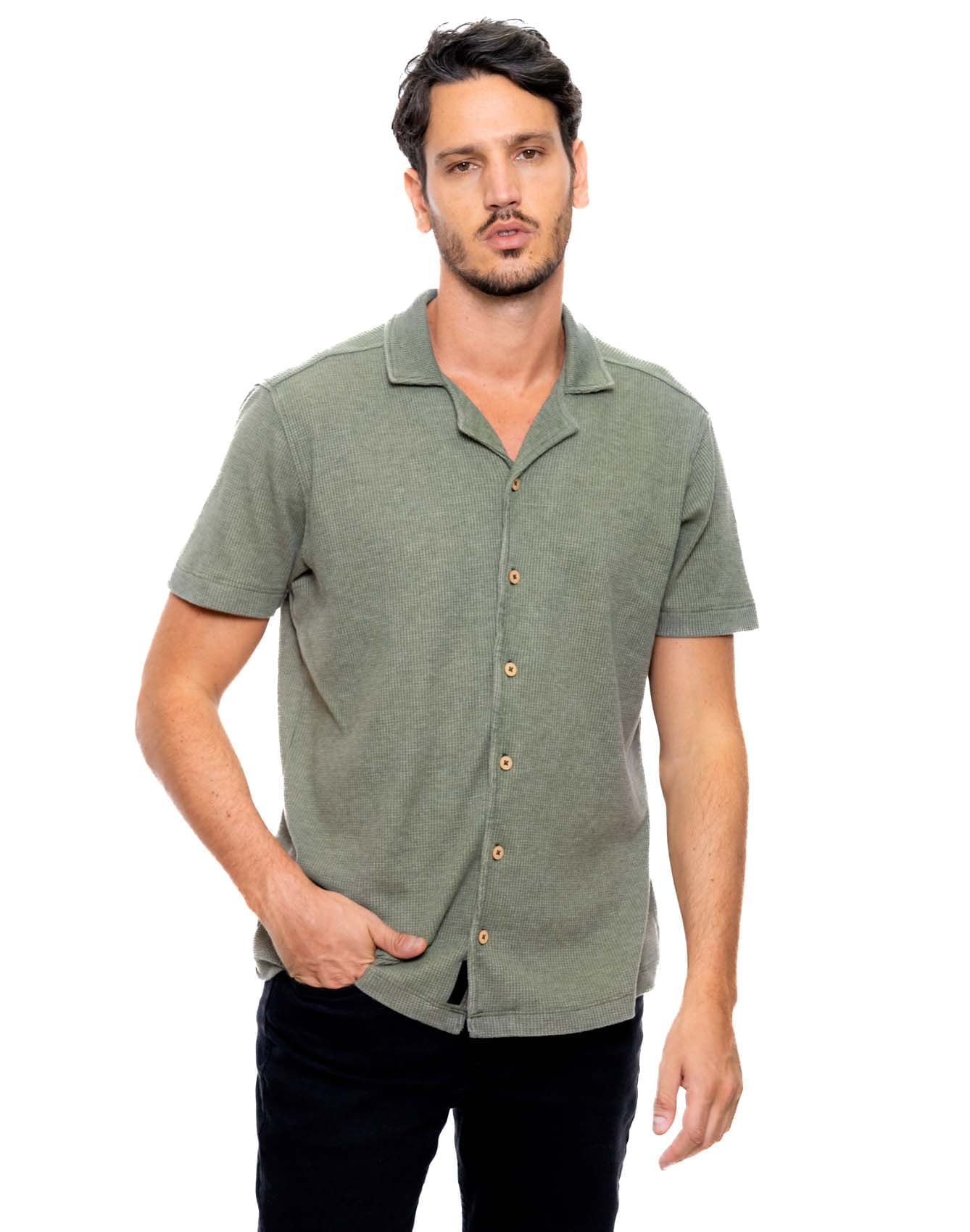 Camisa Manga Corta Unicolor En Tela Galleta
