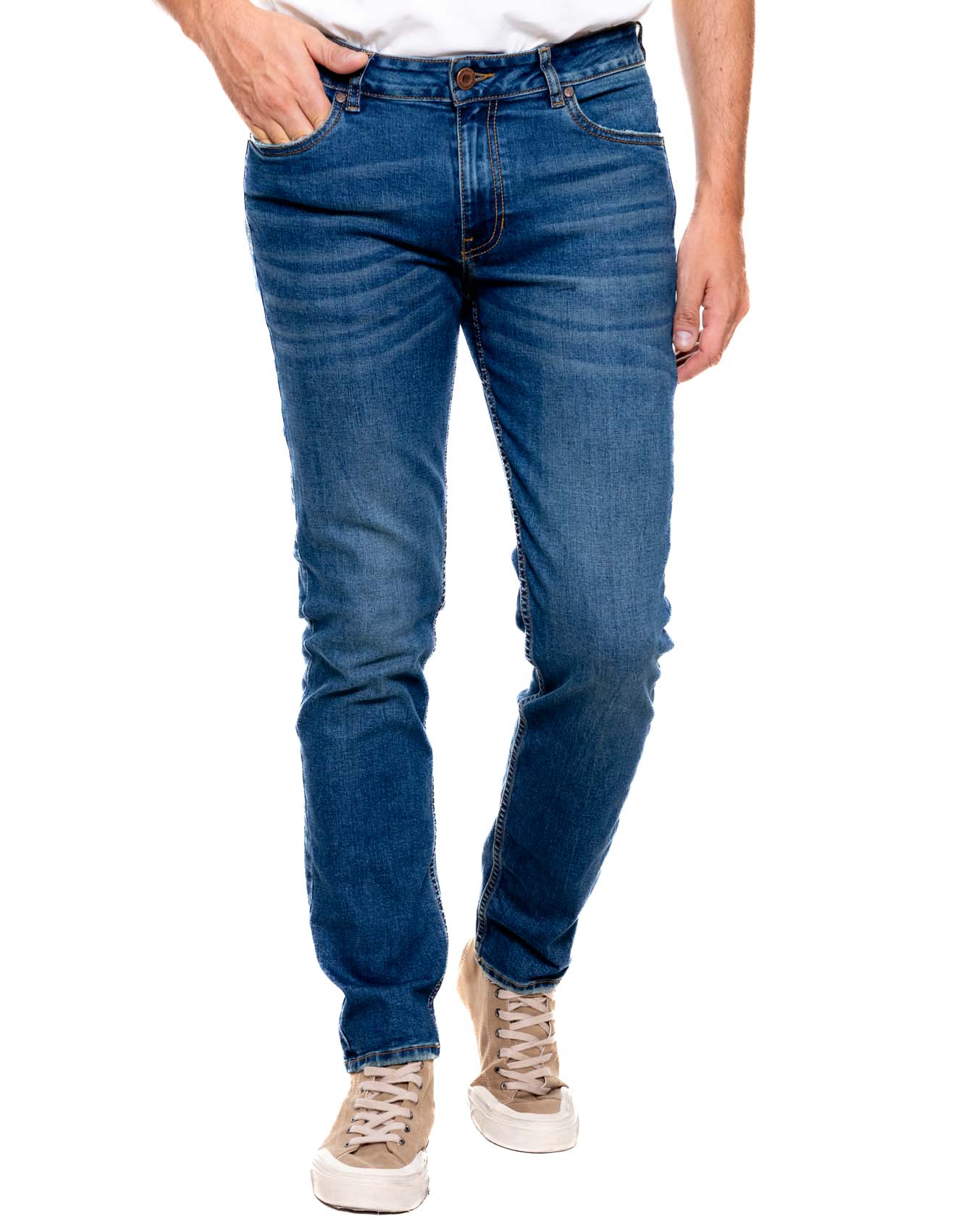 Regular Fit Jeans Tono Medio Con Desgastes
