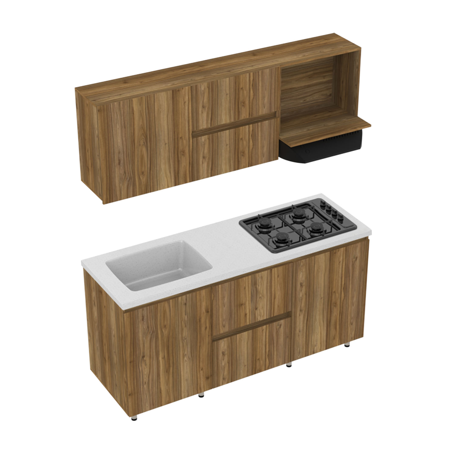 Cocina Integral Zafiro 180x60 Gracia con mesón granito perla y Estufa 60x50