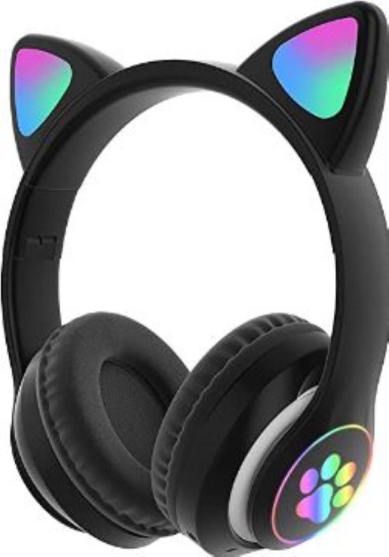 Audifonos Diadema Orejas De Gato Bluetooth Mic Y Luces Negro