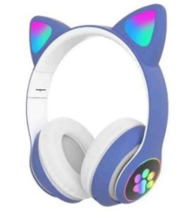 Audifonos Diadema Orejas De Gato Bluetooth Mic Y Luces Azul