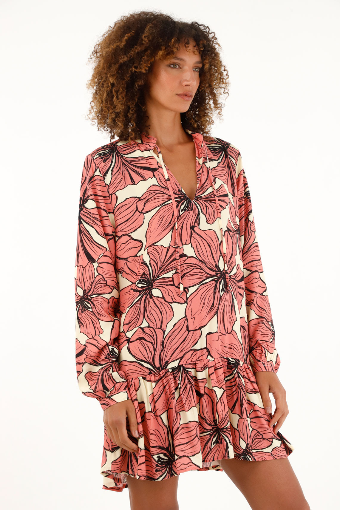 Vestido manga larga estampado para mujer