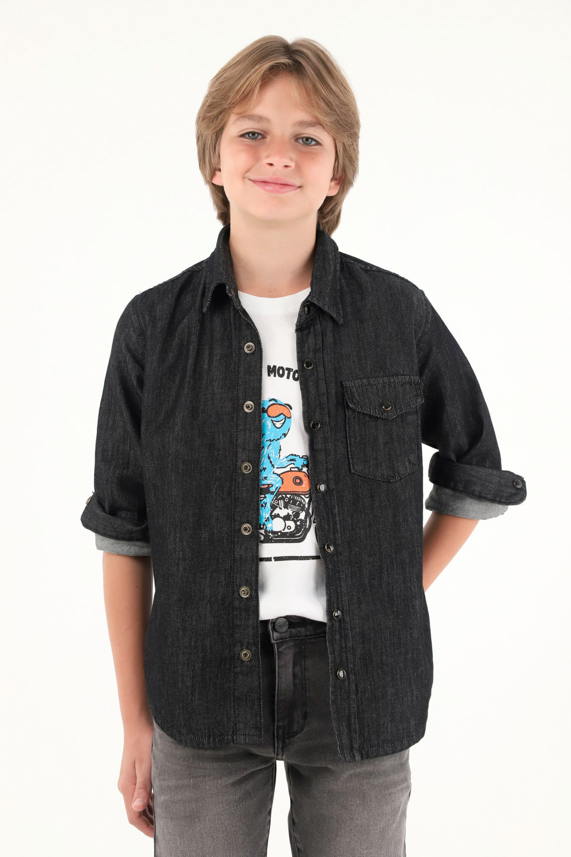 Camisa negra manga larga para niño