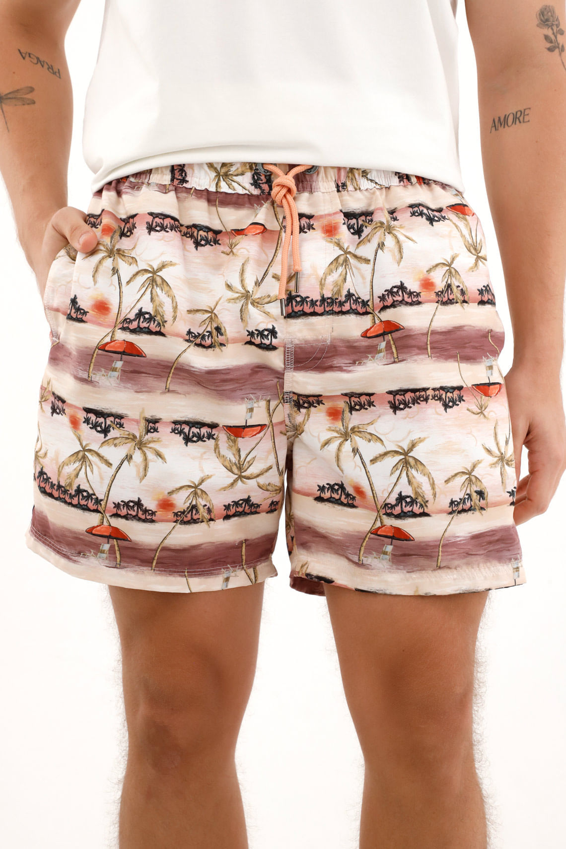 Pantaloneta de baño con estampado de palmeras para hombre