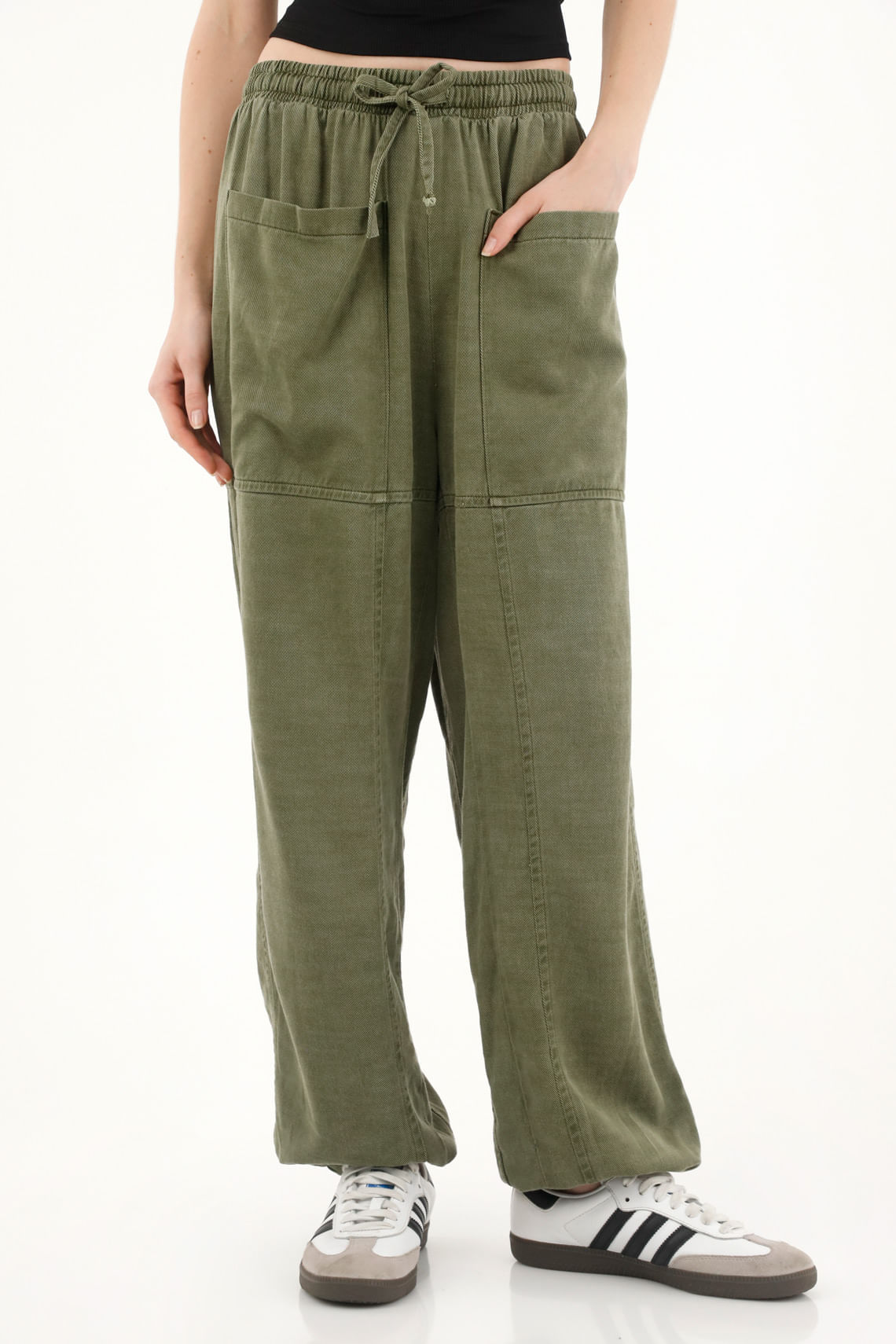 Pantalón oversize con pretina elástica verde para mujer