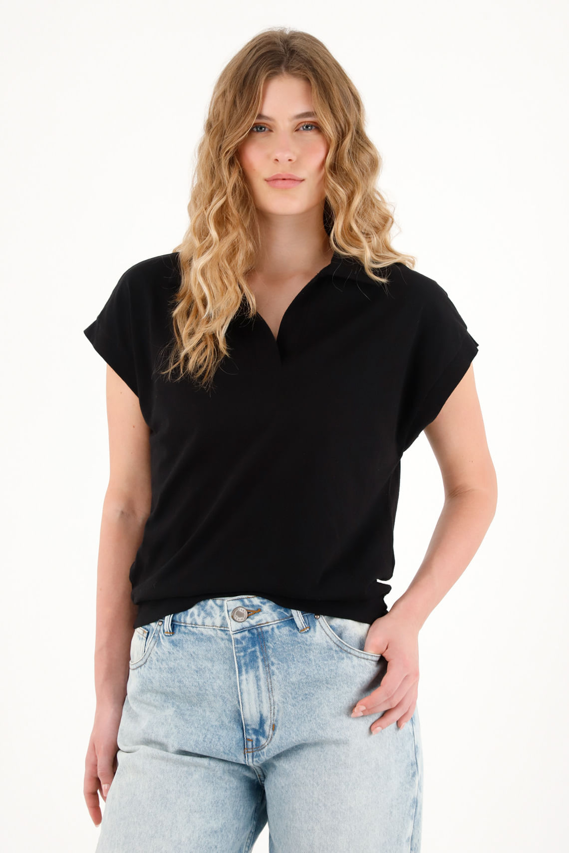 Camiseta negra en jersey para mujer