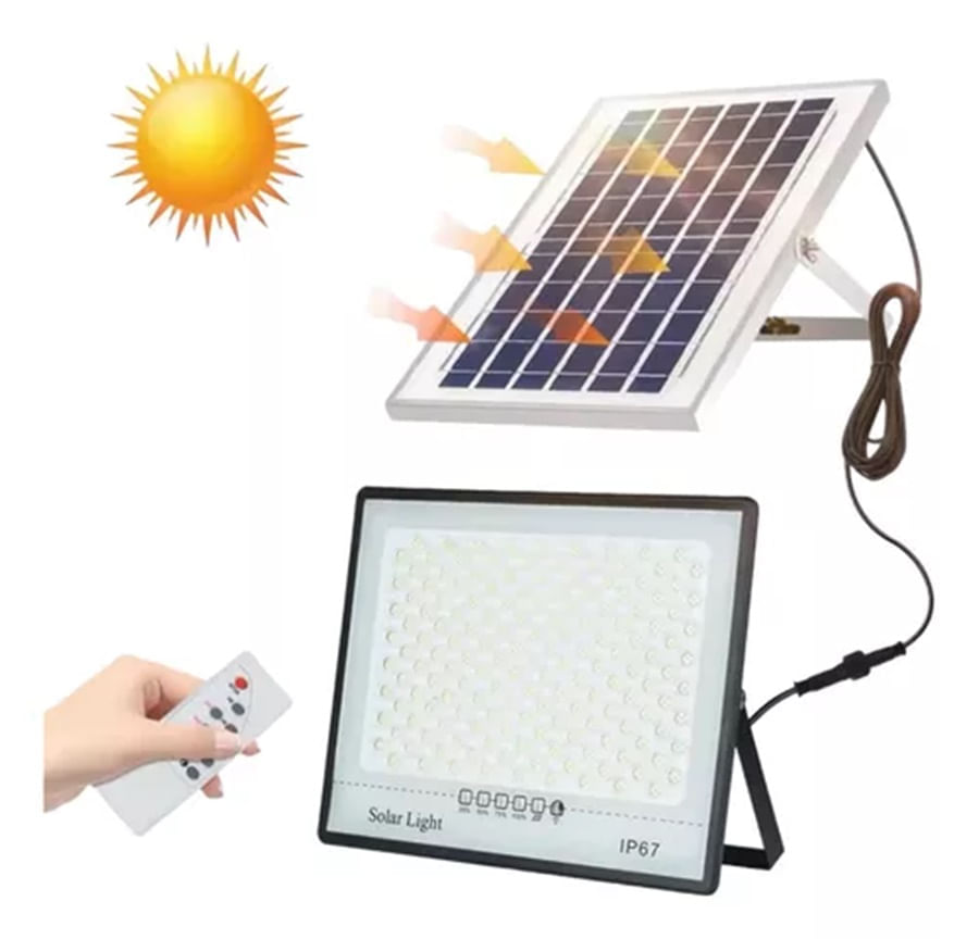 Reflector Led Con Panel Solar 200w Luz Blanca