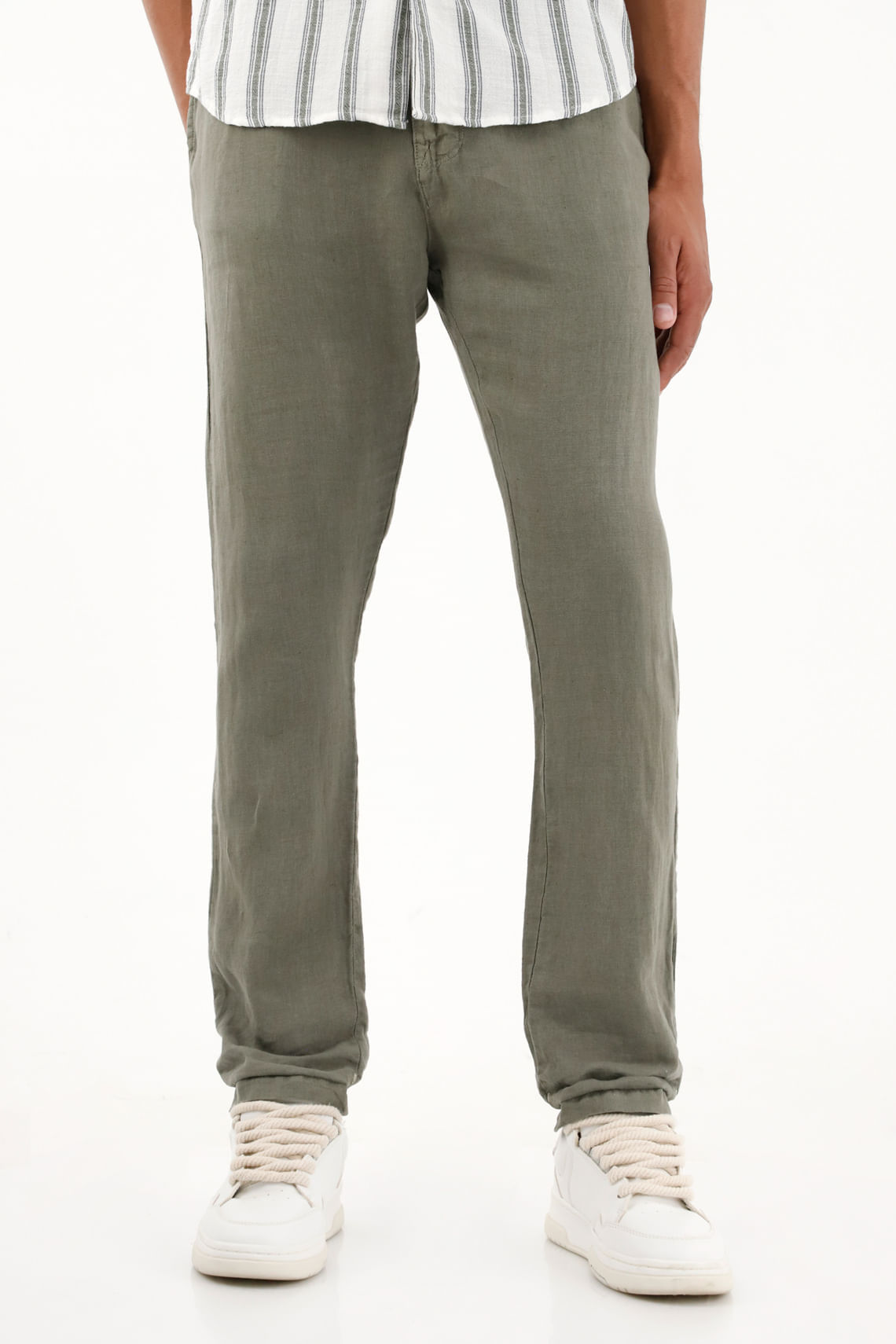Pantalón tipo chino verde en lino 100% para hombre