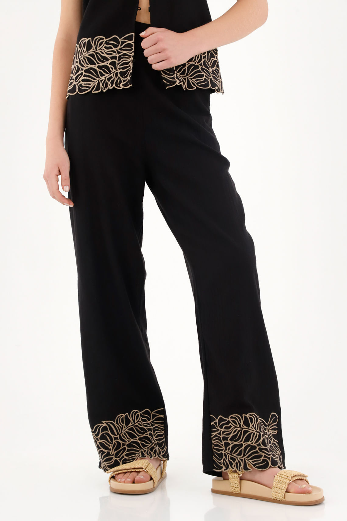 Pantalón negro recto con pretina elástica para mujer