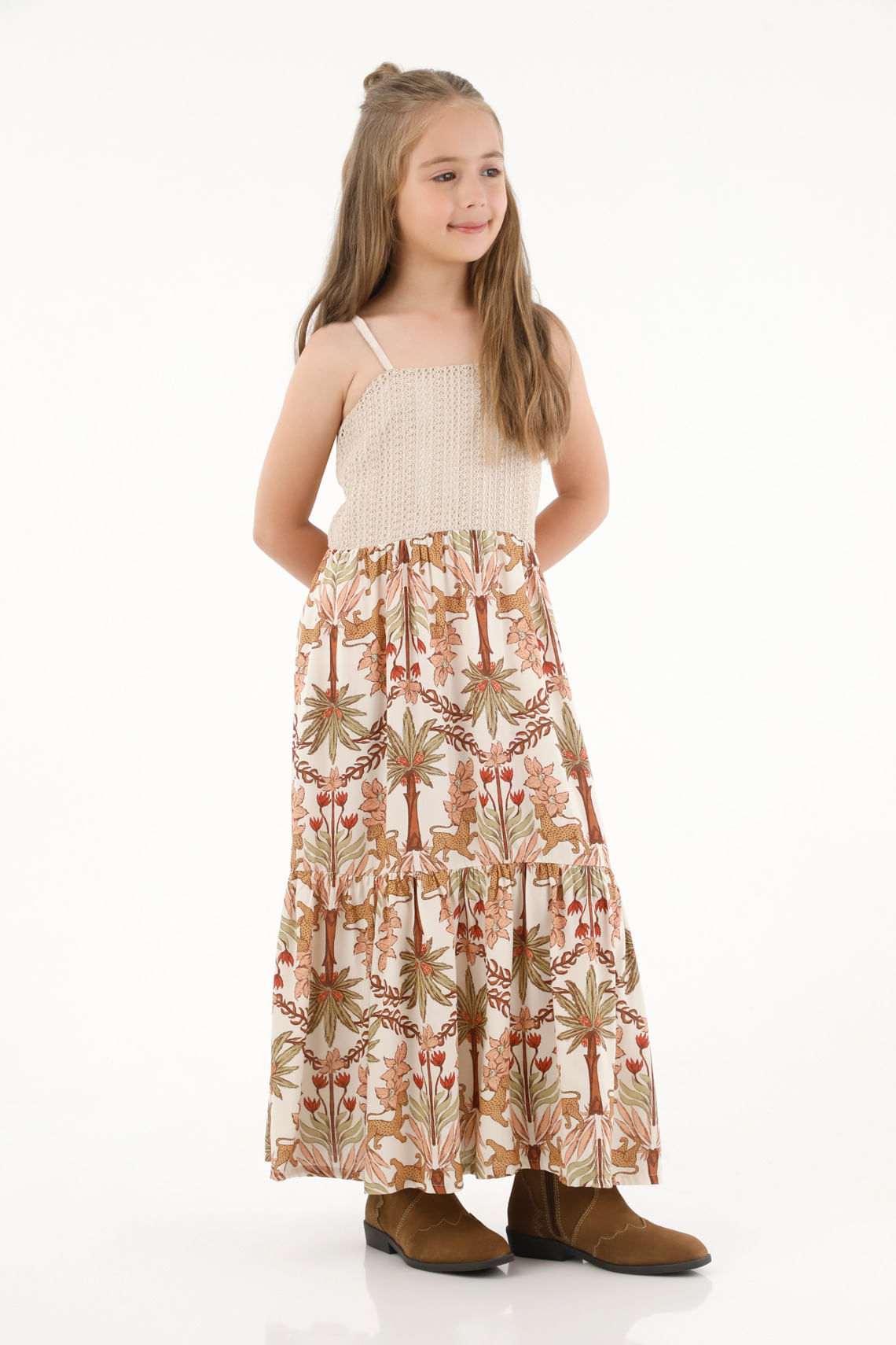 Vestido largo estampado para niña
