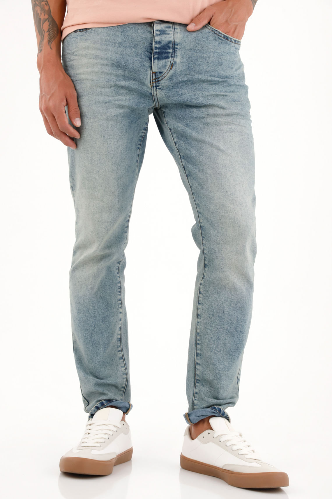 Jean Super Skinny tiro medio con arrugas 3D para hombre