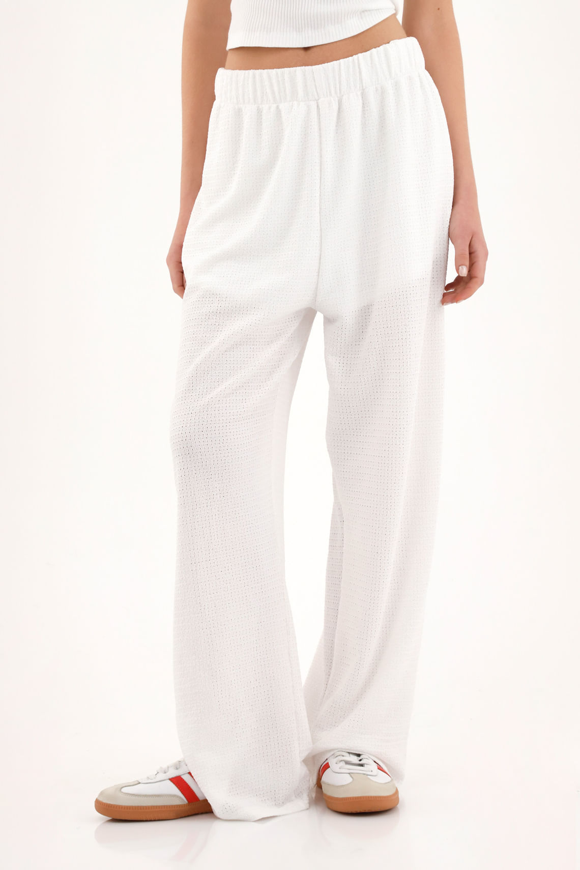 Pantalón Recto crudo en tejido de punto para mujer