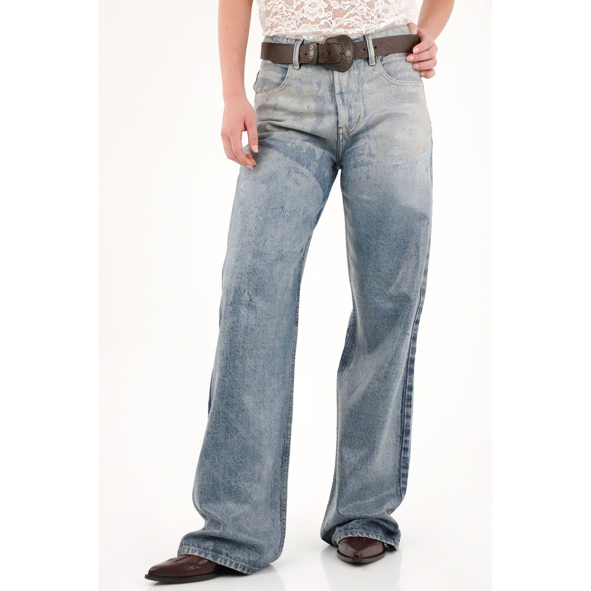 Jean Wide Leg tiro alto con lavado degradé para mujer