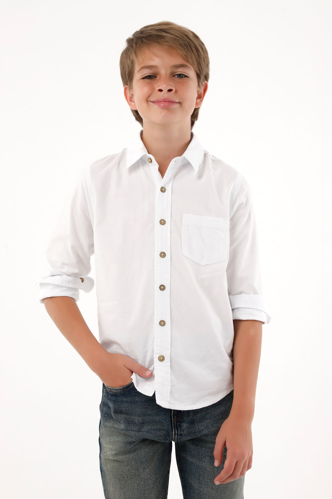 Camisa Oxford manga larga blanca para niño