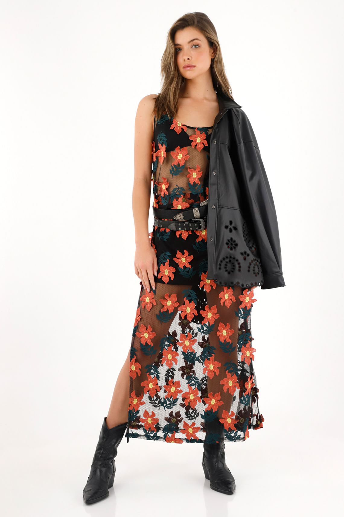 Camisa manga sisa con apliques de flores 3D para mujer