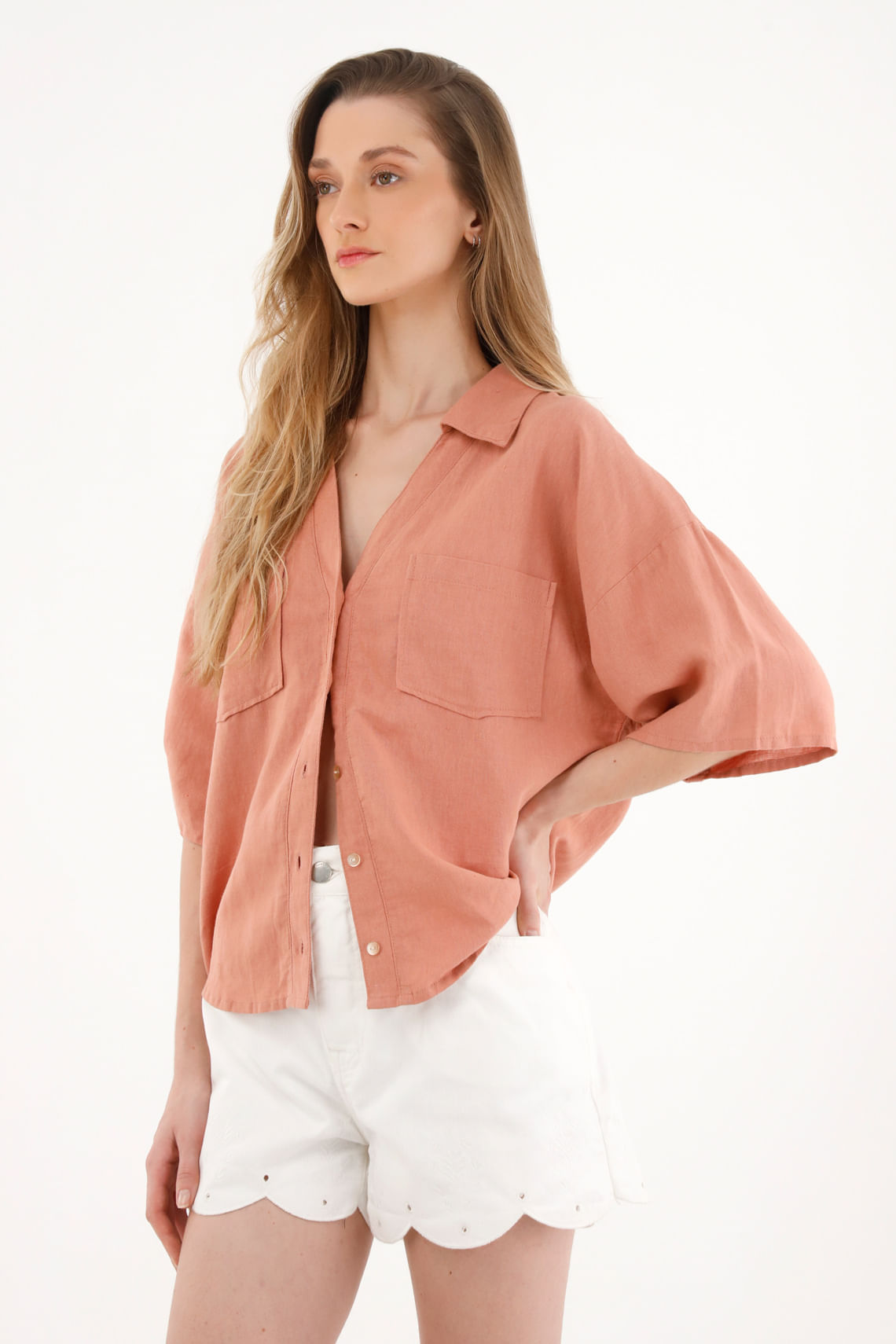 Camisa oversize manga corta naranja para mujer