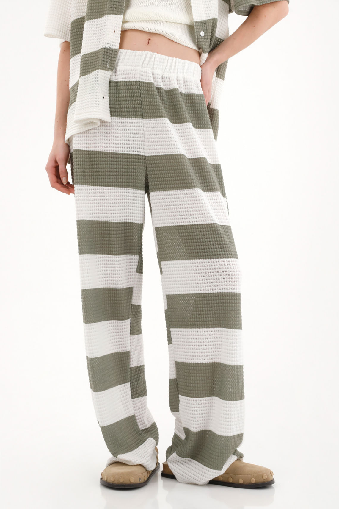 Pantalón Recto tejido con diseño a rayas para mujer