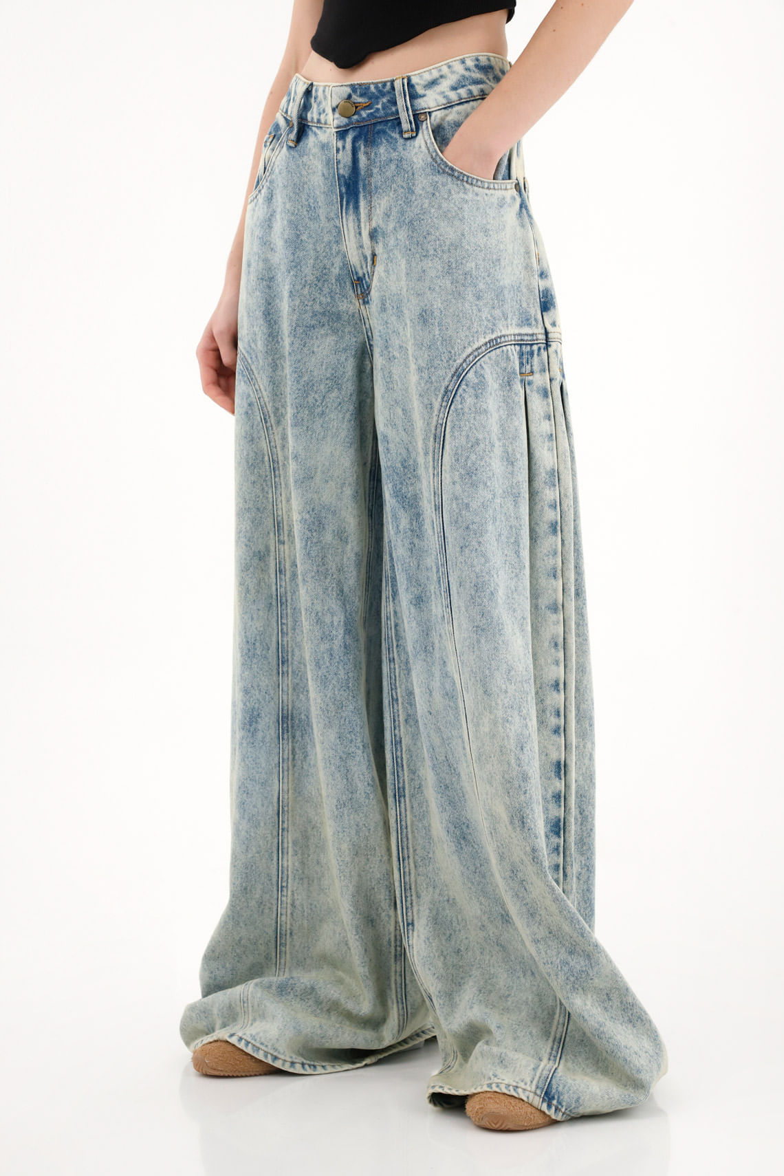 Jean Wide Leg tiro alto azul claro para mujer