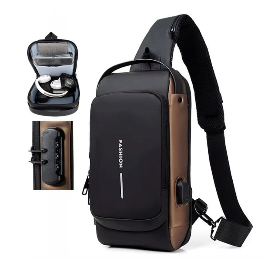Bolso Antirobo Manos Libres Mini Morral Unisex Tipo Pechera Negro Café