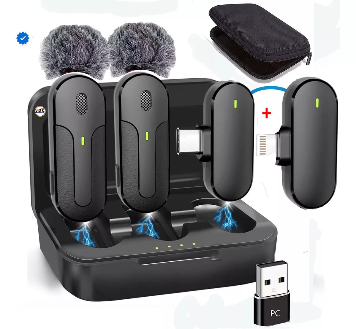 Micrófono Inalámbrico De Solapa Dual Doble Receptor Para Celular iPhone Lightning Tipo C Y PC