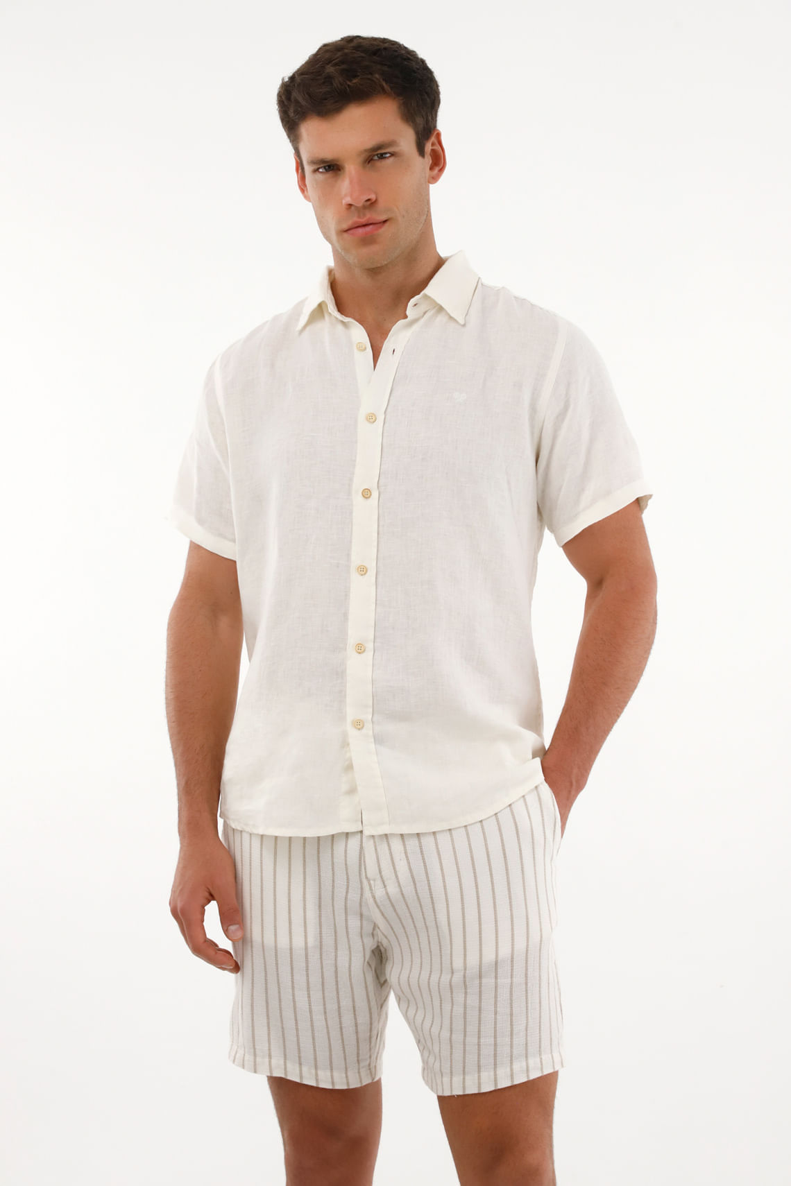 Camisa manga corta en 100% lino crudo para hombre