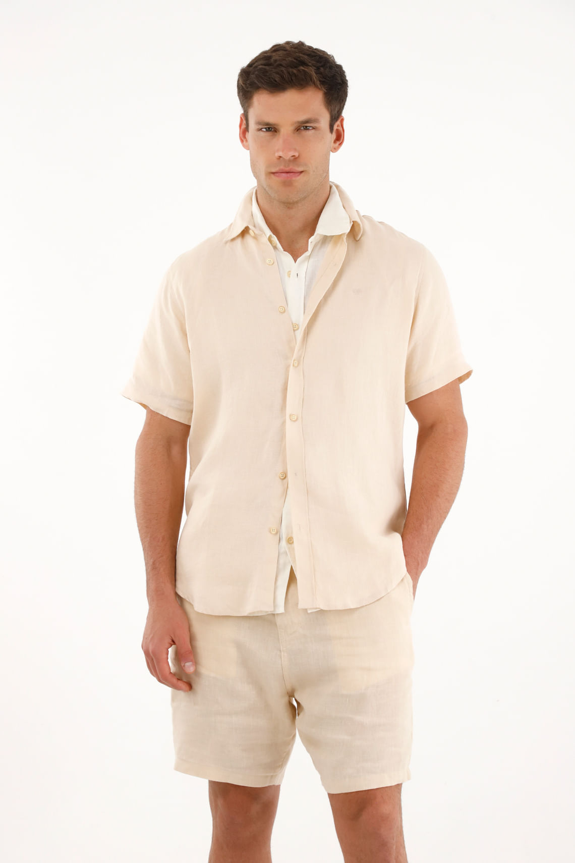 Camisa manga corta en 100% lino crudo para hombre
