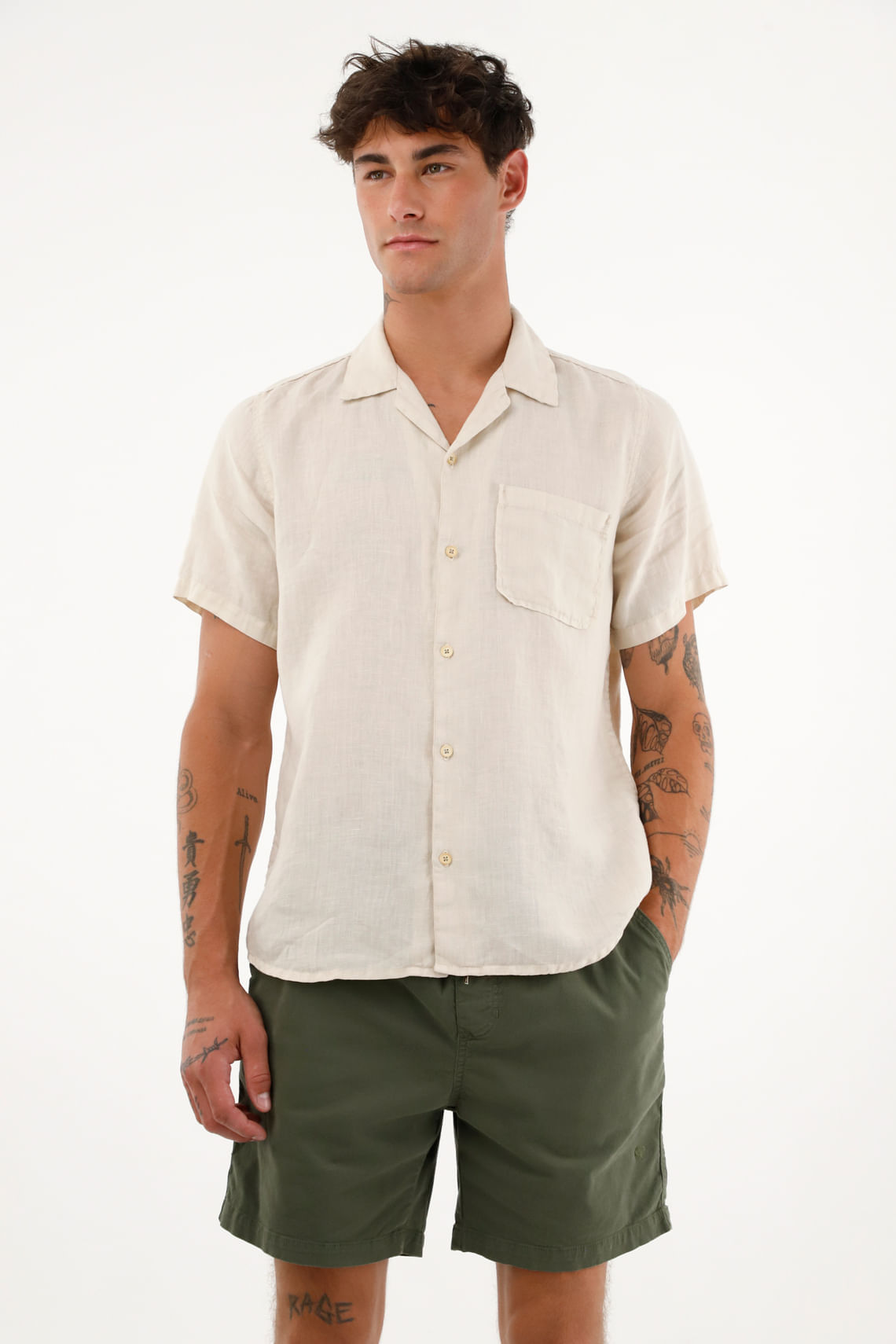 Camisa crudo manga corta en 100% lino para hombre