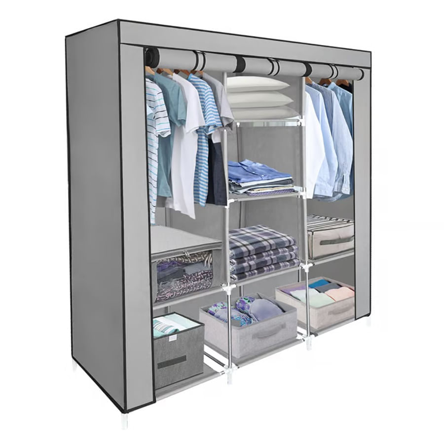 Closet Armario Doble Desarmable Con Forro 3 Espacios Gris