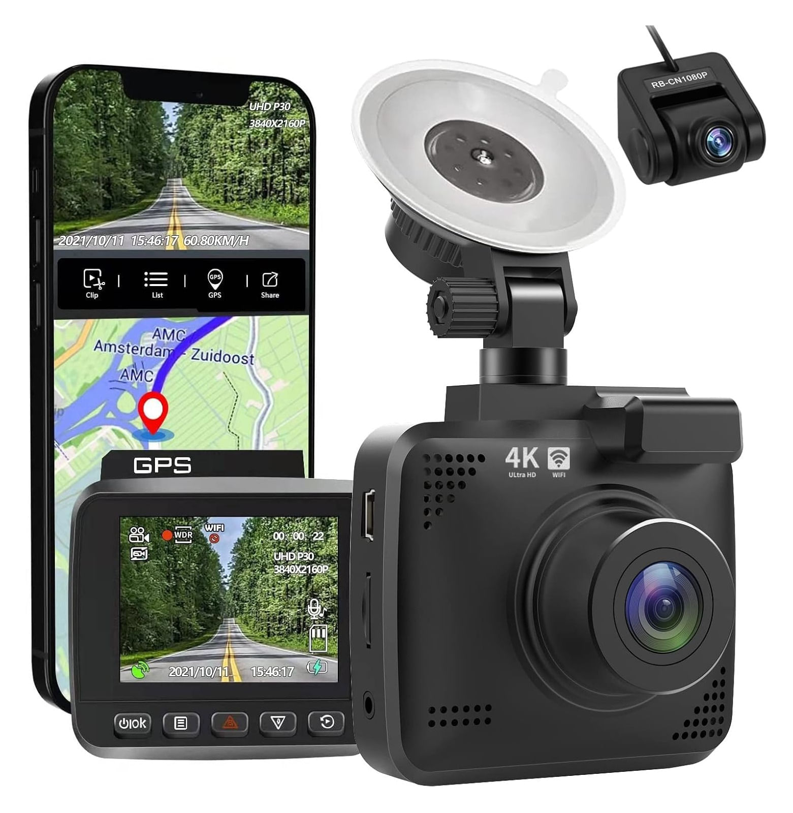 Camara Carro GPS Resolución 2K Sensores Parqueo Movimiento