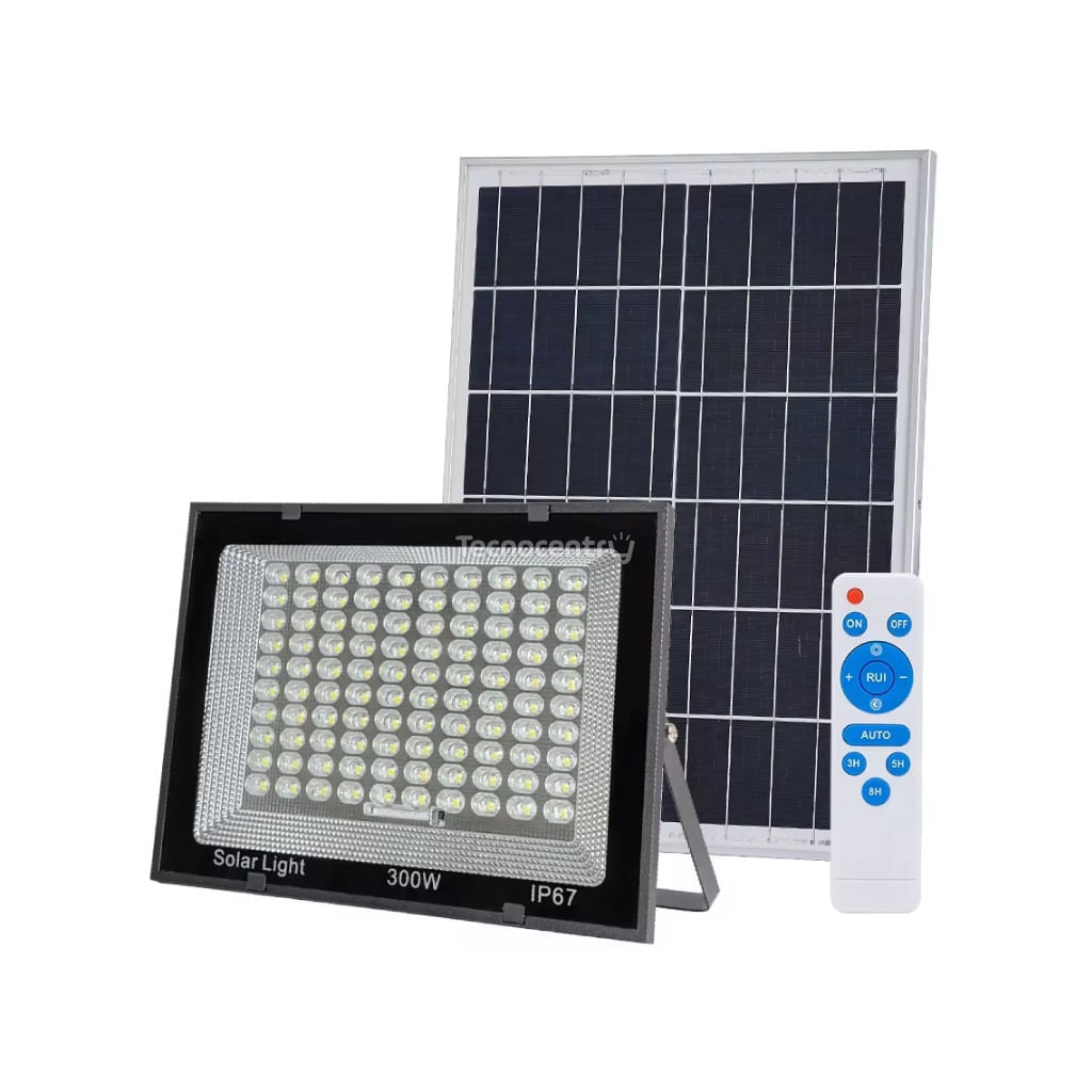 Reflector Led Con Panel Solar 300w Luz Blanca