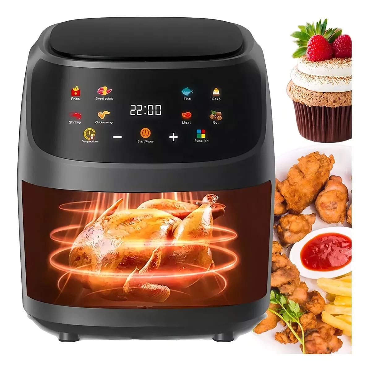 Eléctrica 8l freidora de aire sin aceite horno visua 2400w color negro