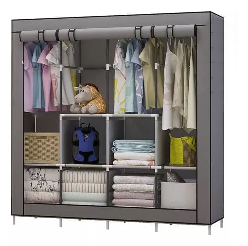 Closet Armario Extra Doble Desarmable Con Forro 4 Espacios Gris