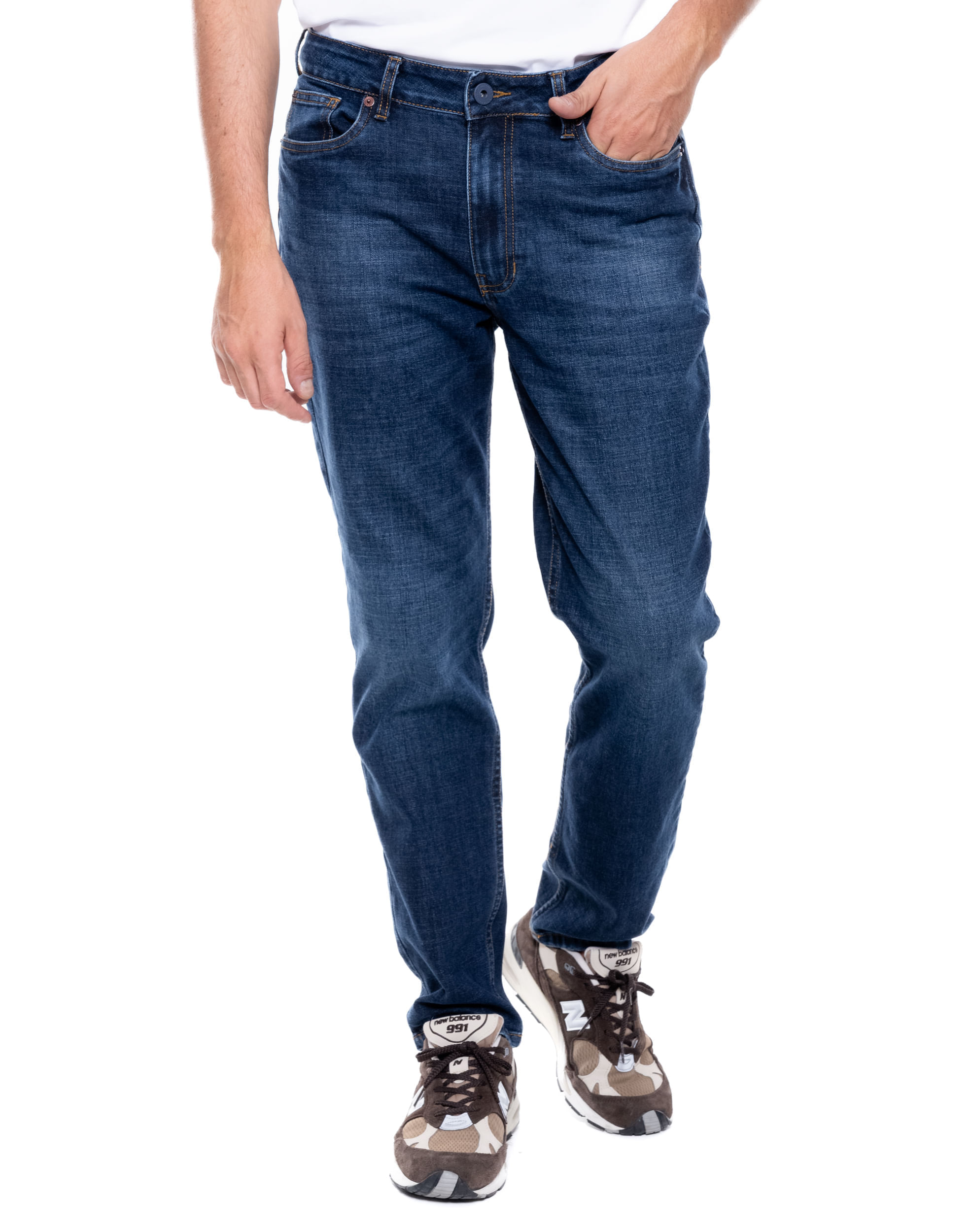 Regular Fit Jeans Tono Medio Con Desgastes