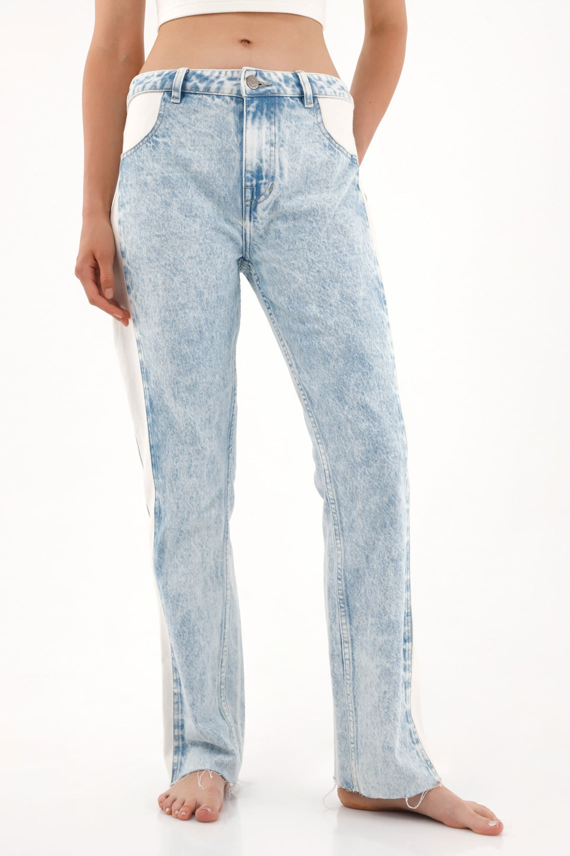 Jean Recto tiro medio diseño bicolor para mujer