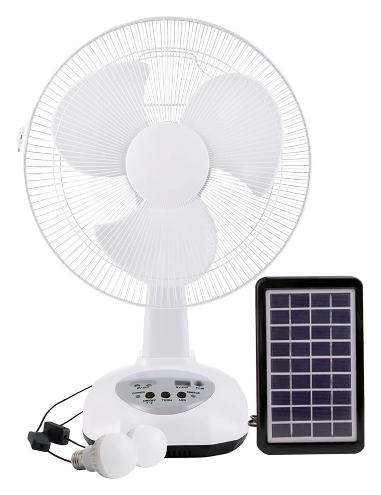Ventilador solar con LED 2 velocidades USB recargable